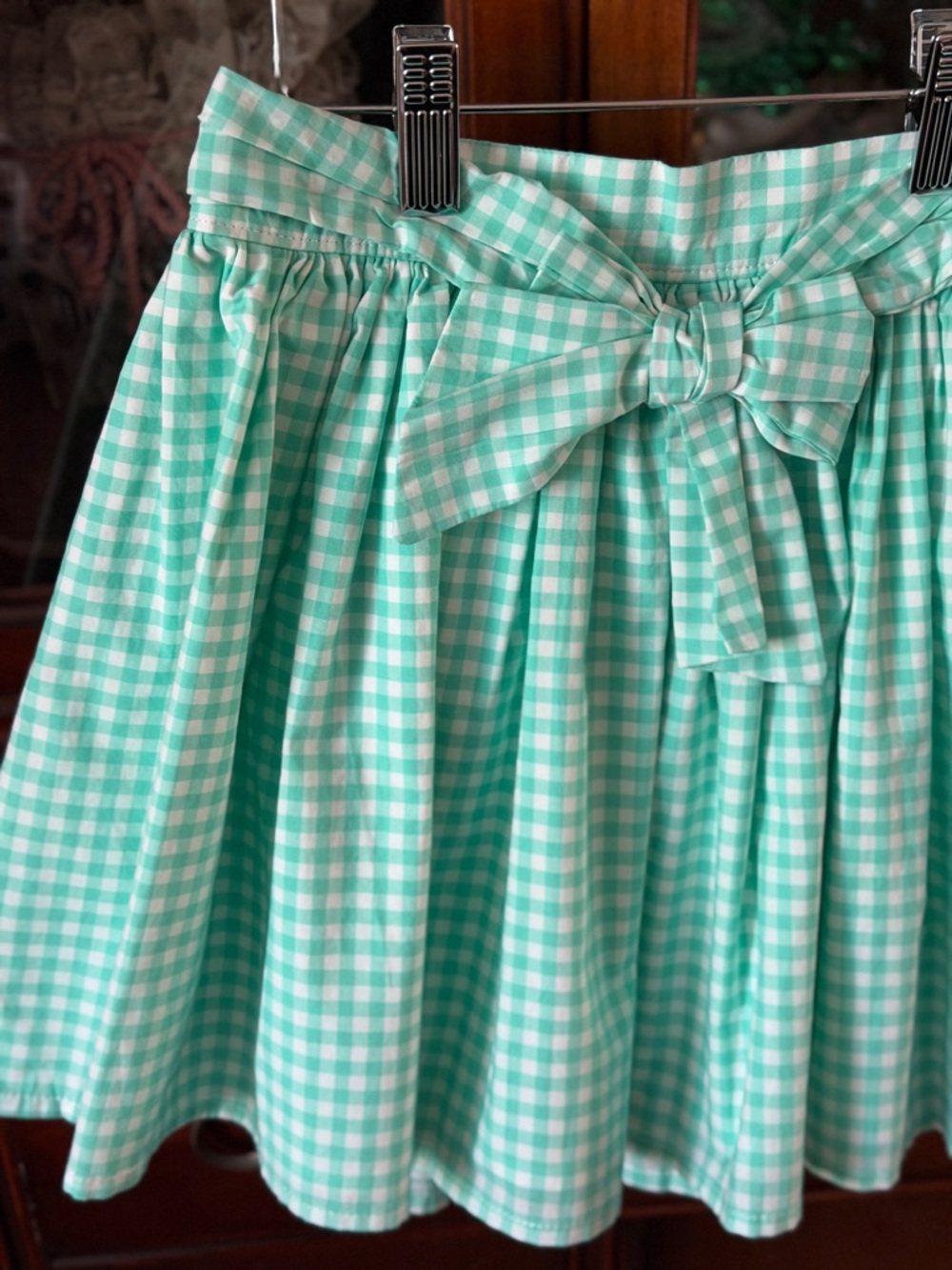 NWT’s Carter's Teal aqua Gingham fully lined Girls Circle Skirt with Waist Bow - Picture 4 of 10